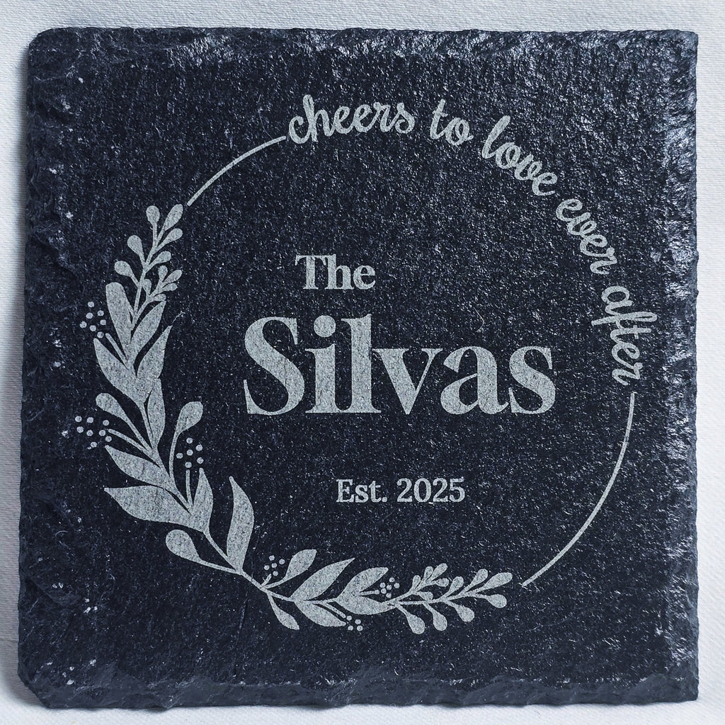Black Slate Coaster - 4" Square Stone [Individual] - Marca Fina Laser Creations - 