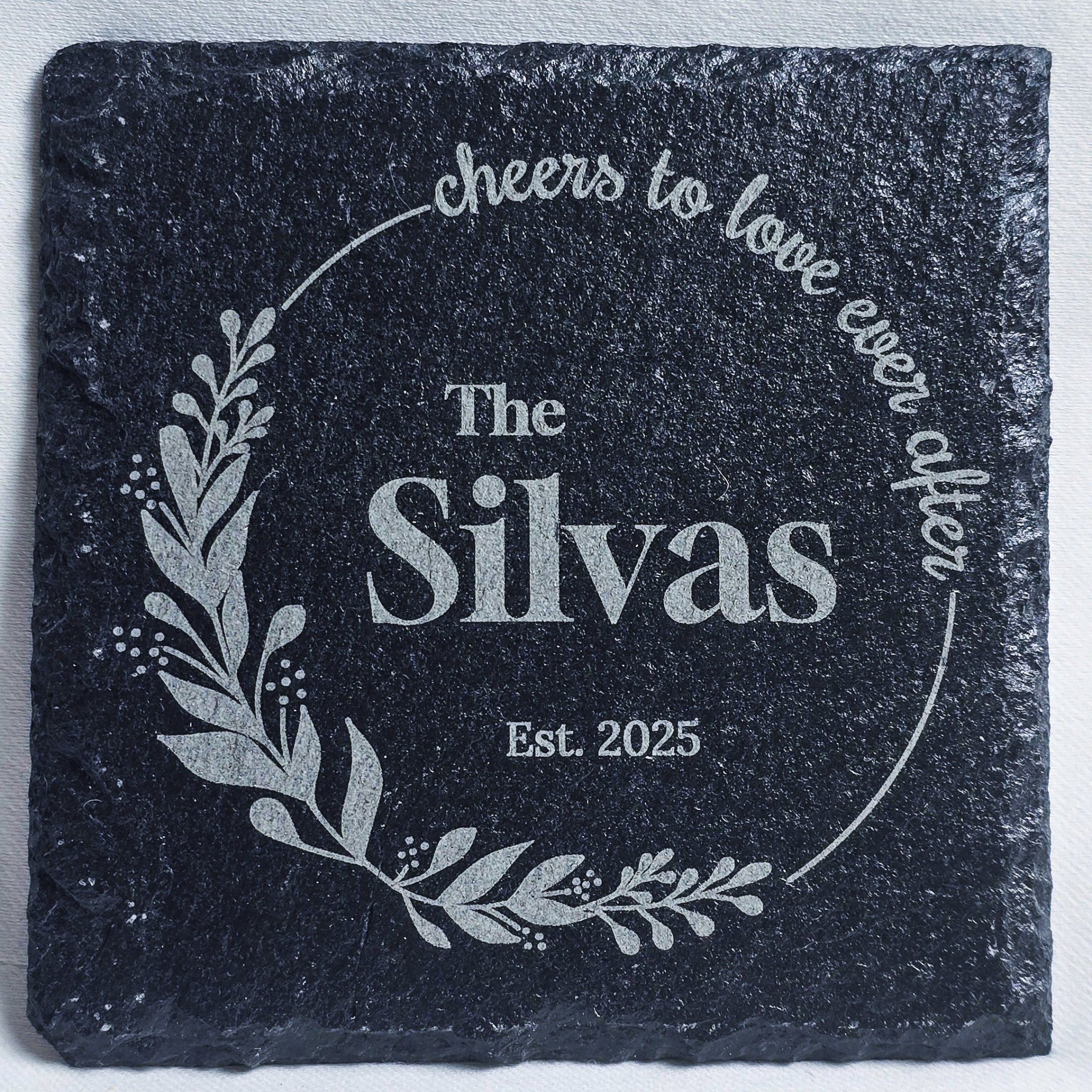 Black Slate Coaster - 4" Square Stone [Individual] - Marca Fina Laser Creations - 