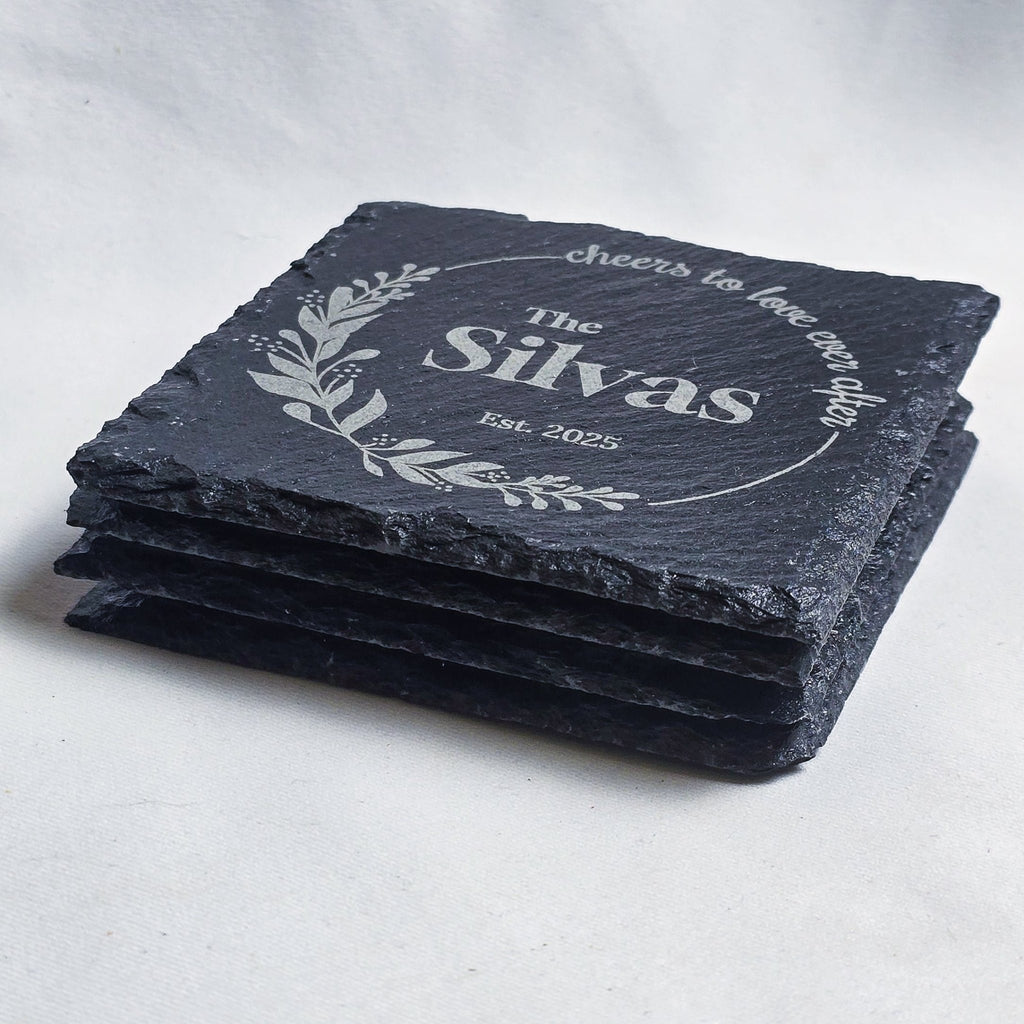Black Slate Coaster - 4" Square Stone [Individual] - Marca Fina Laser Creations - 