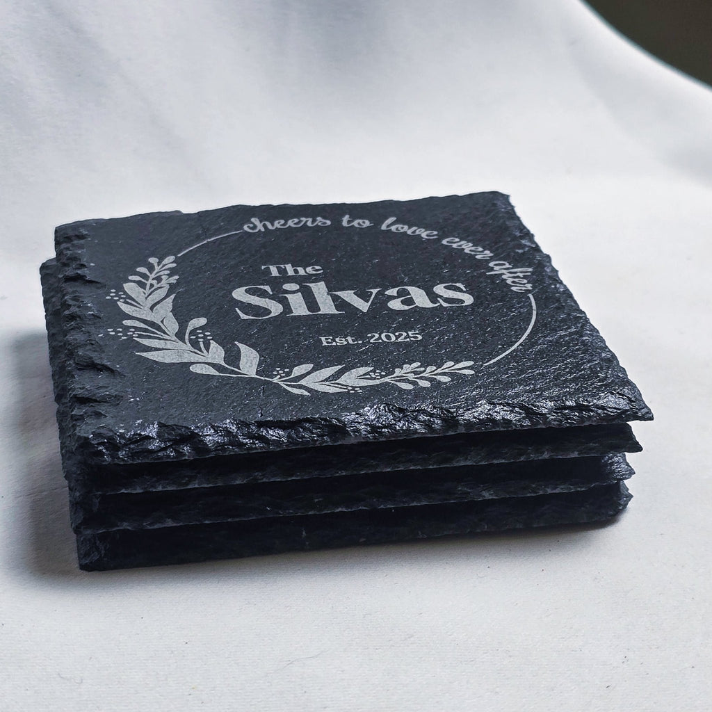 Black Slate Coaster - 4" Square Stone [Individual] - Marca Fina Laser Creations - 