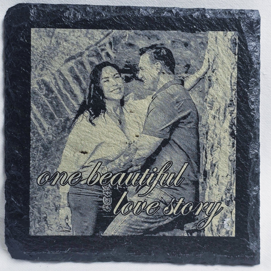 Black Slate Coaster - 4" Square Stone [Individual] - Marca Fina Laser Creations - 