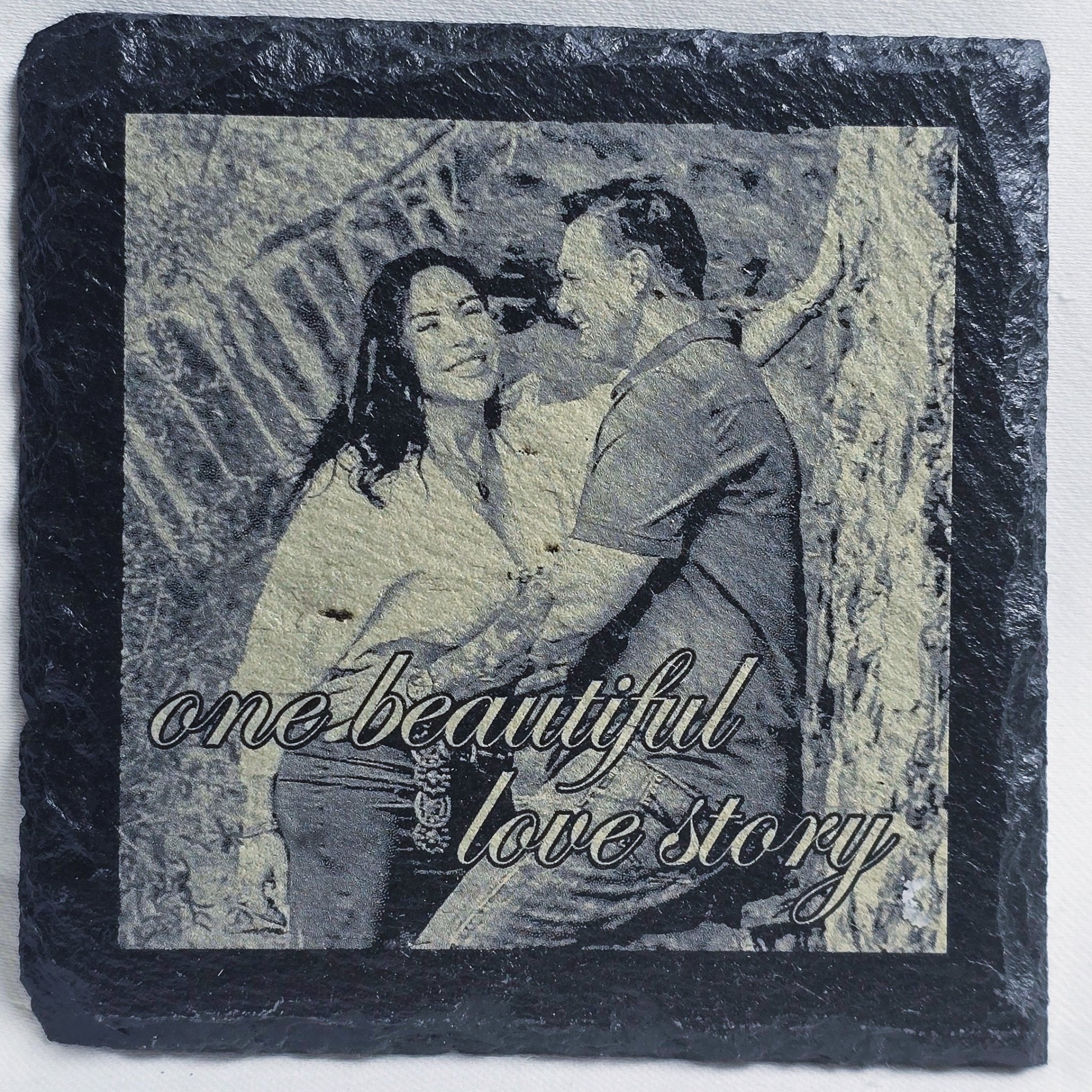 Black Slate Coaster - 4" Square Stone [Individual] - Marca Fina Laser Creations - 