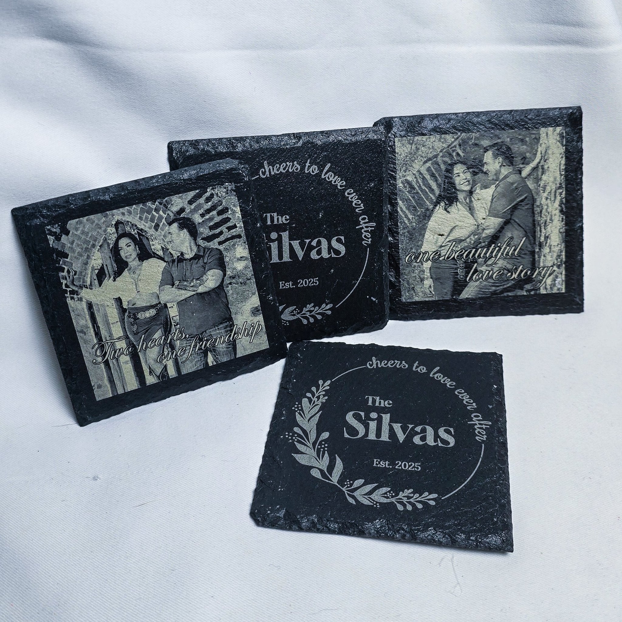 Black Slate Coaster - 4" Square Stone [Individual] - Marca Fina Laser Creations - 