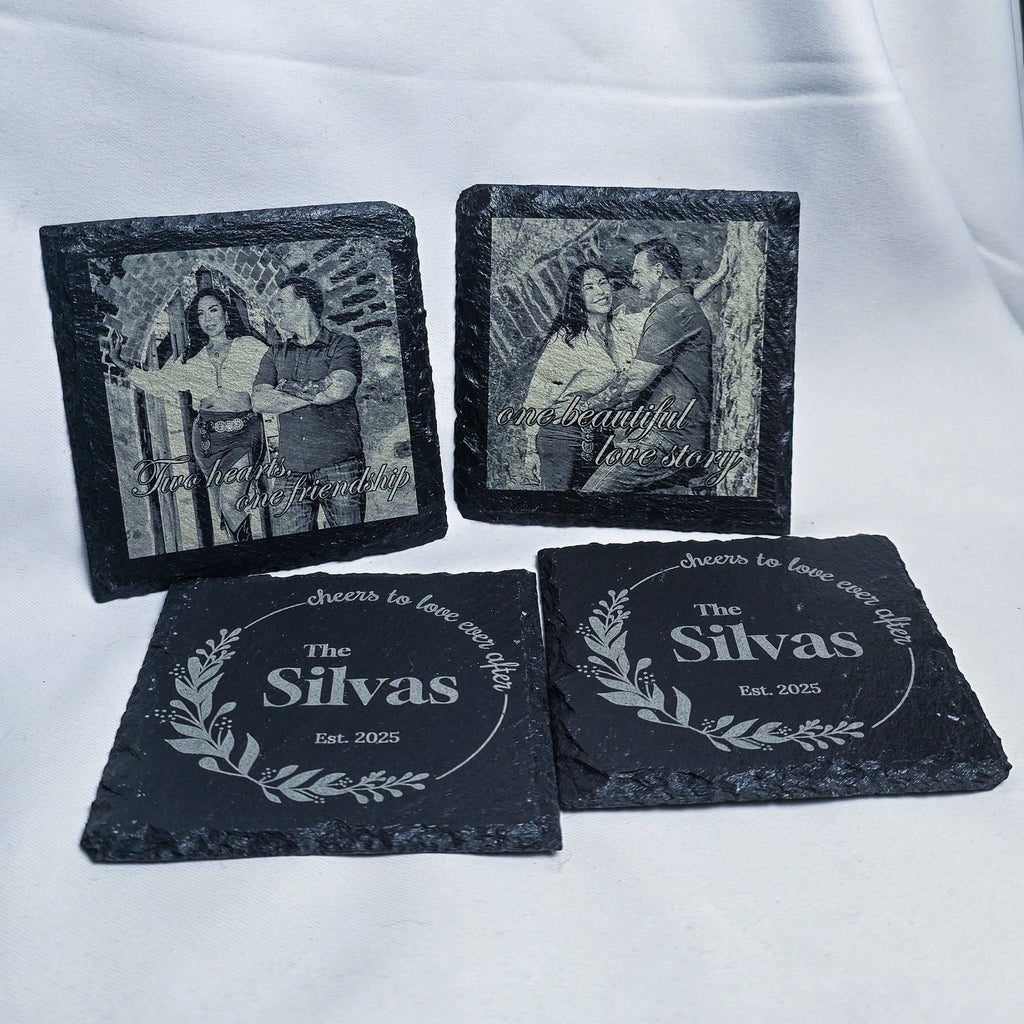 Black Slate Coaster - 4" Square Stone [Individual] - Marca Fina Laser Creations - 