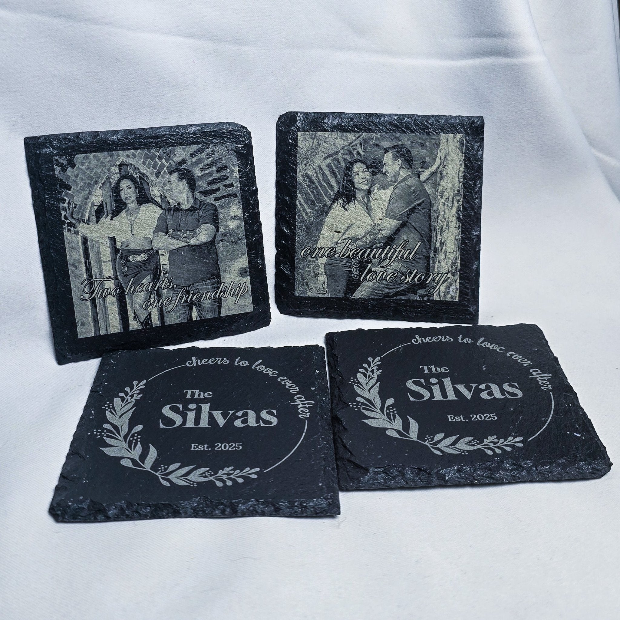 Black Slate Coaster - 4" Square Stone [Individual] - Marca Fina Laser Creations - 