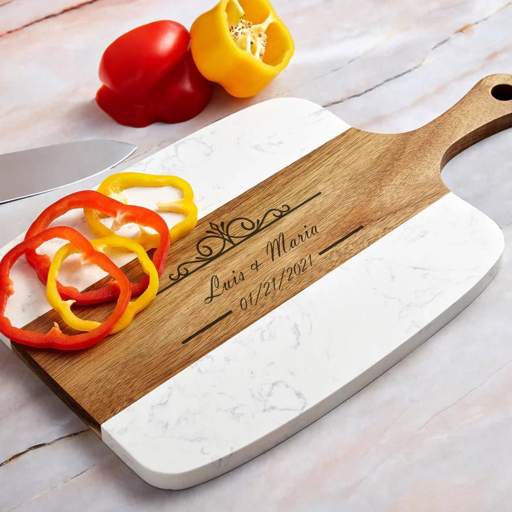 Marble Acacia Wood Cutting Board - Marca Fina Laser Creations - 