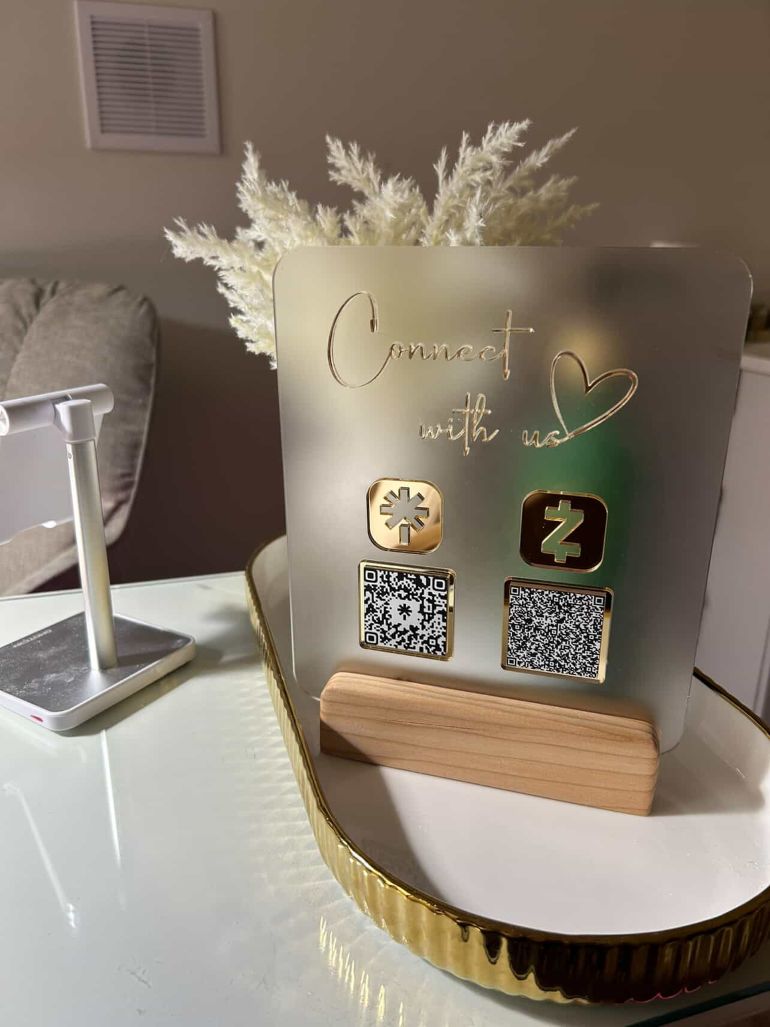 QR Code Sign with Wood Base - Marca Fina Laser Creations - 