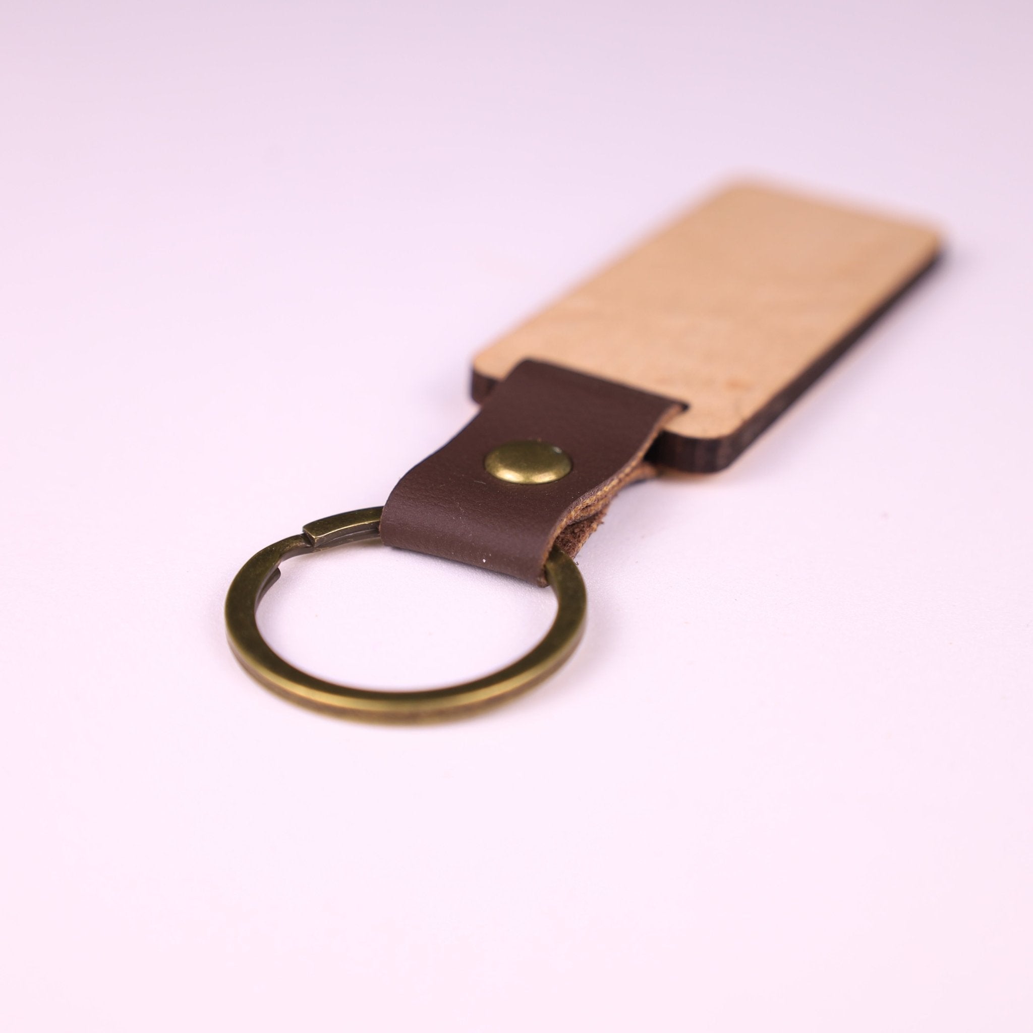 Wooden Keychain - Walnut Grain with Leather Strap - Marca Fina Laser Creations - 