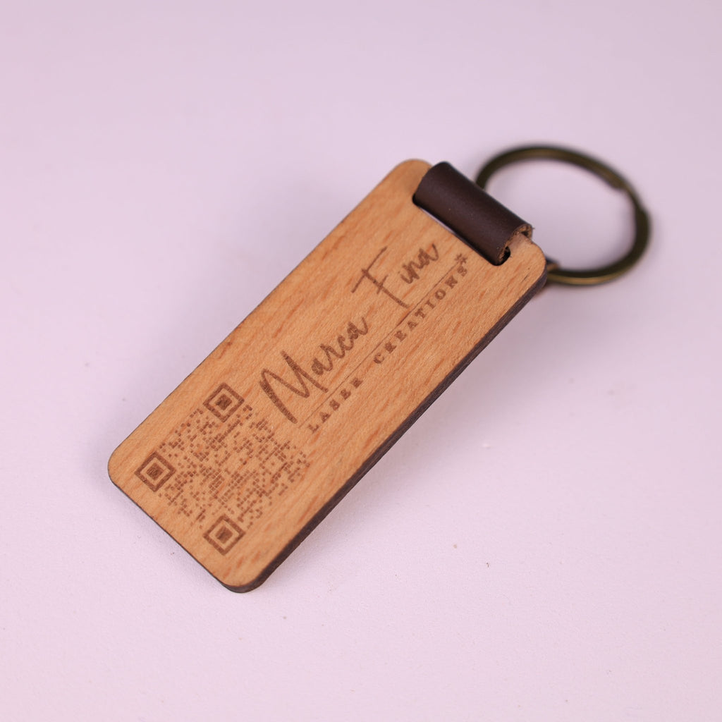 Wooden Keychain - Walnut Grain with Leather Strap - Marca Fina Laser Creations - 