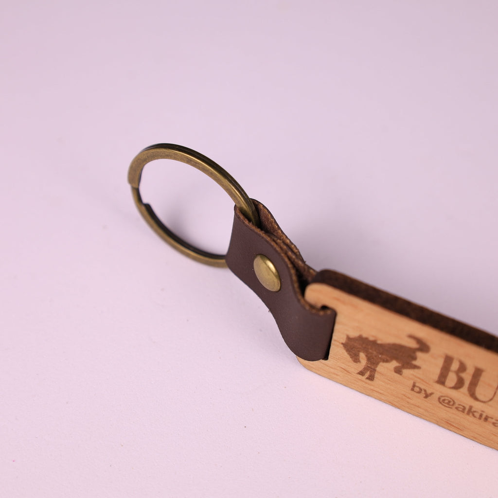 Wooden Keychain - Walnut Grain with Leather Strap - Marca Fina Laser Creations - 