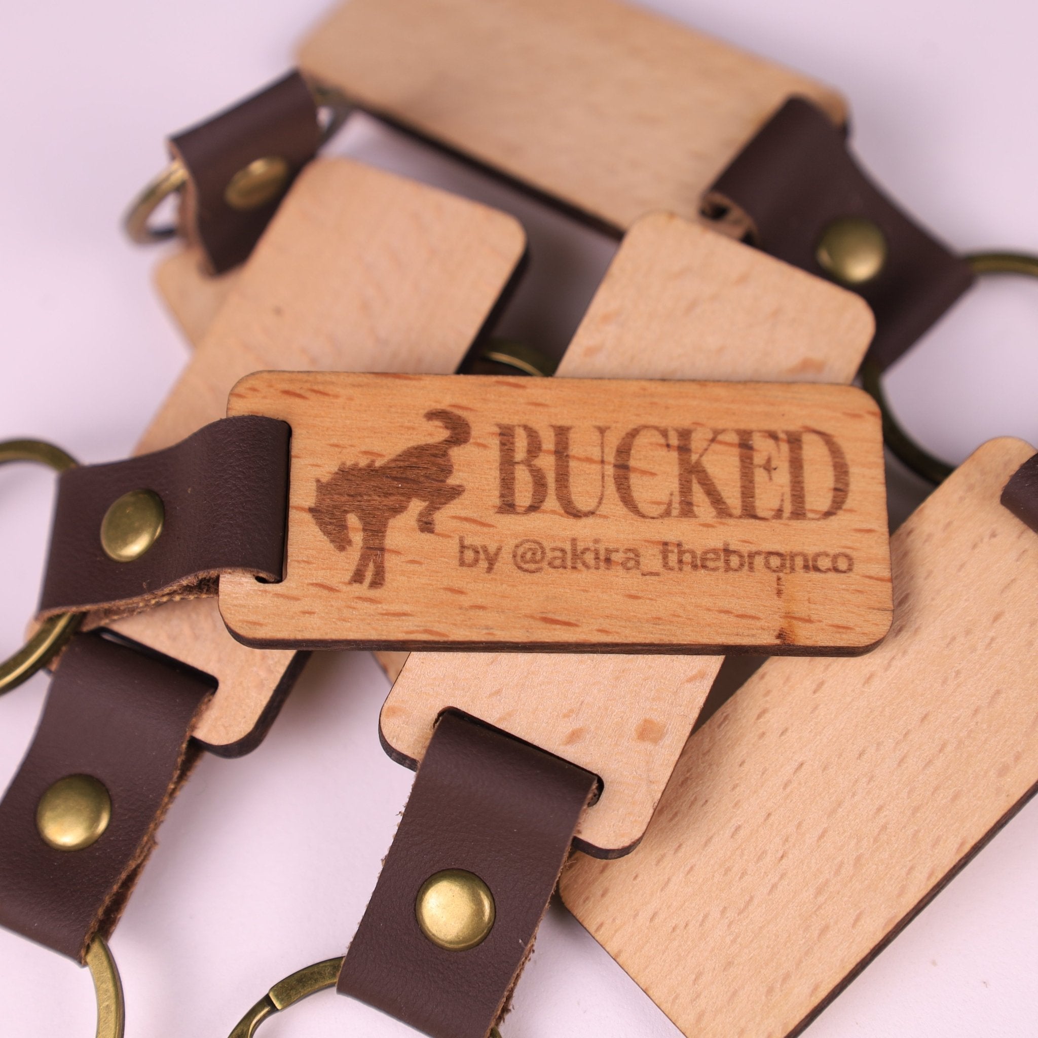 Wooden Keychain - Walnut Grain with Leather Strap - Marca Fina Laser Creations - 