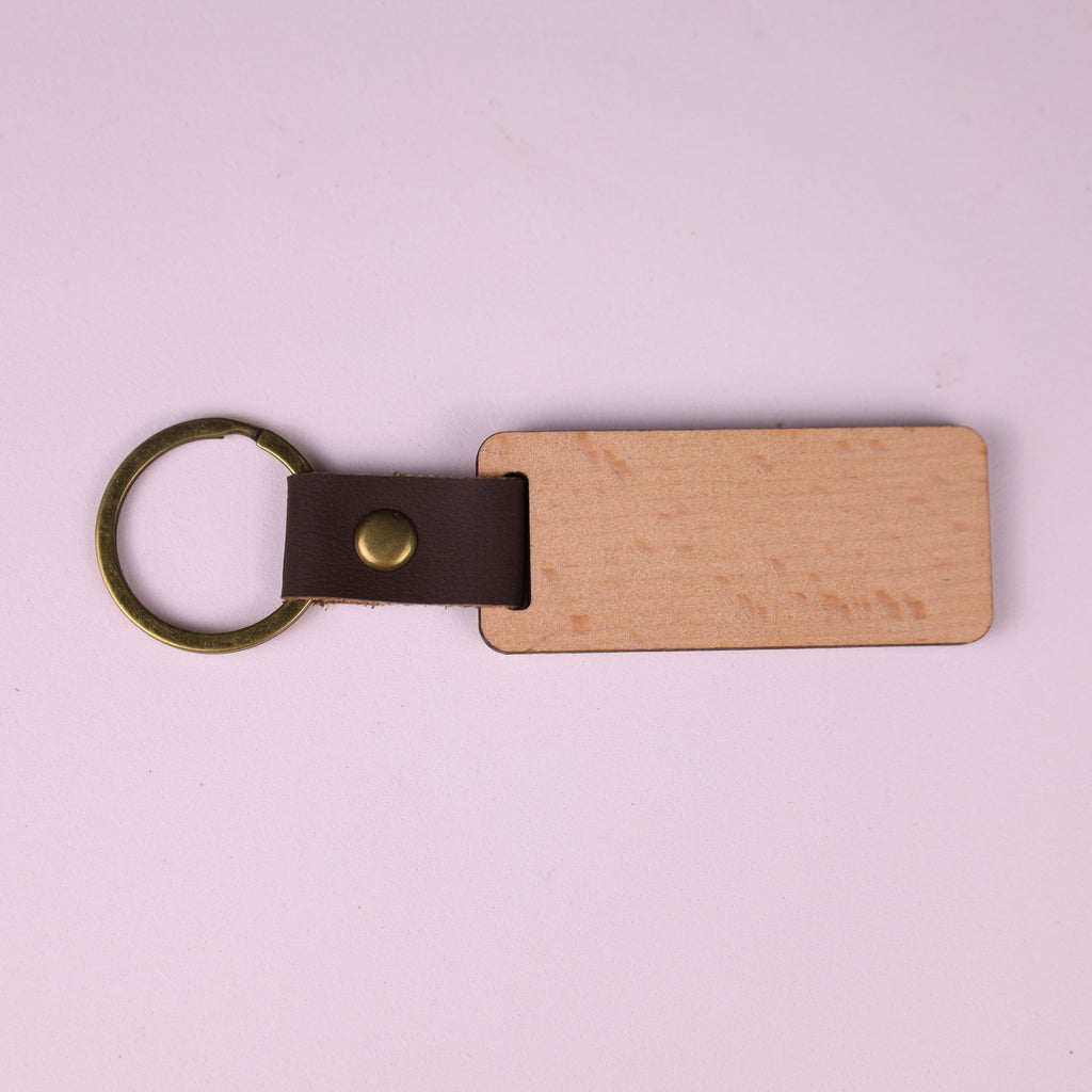 Wooden Keychain - Walnut Grain with Leather Strap - Marca Fina Laser Creations - 