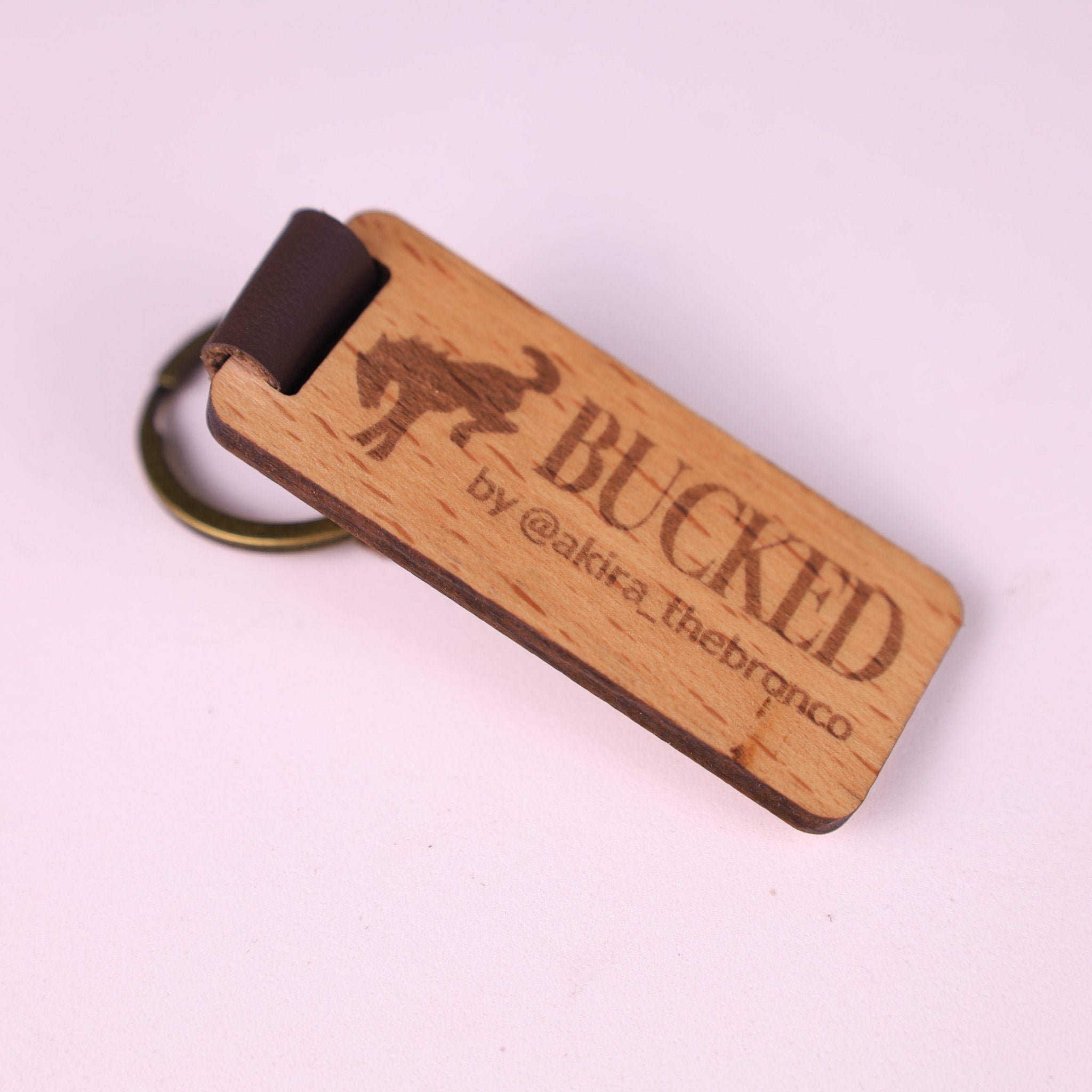 Wooden Keychain - Walnut Grain with Leather Strap - Marca Fina Laser Creations - 